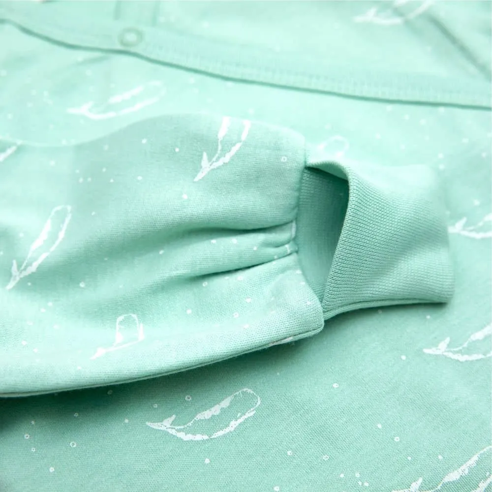 100% Organic Cotton Crossover Baby Sleepsuit with Feet - Sage Green Tiny Whales