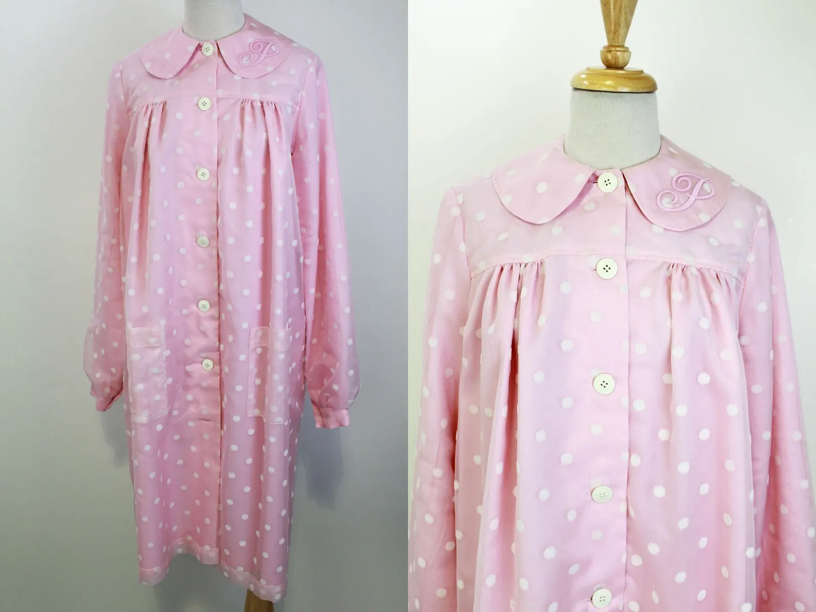 60s-Style Pink Flower Dress Jacket, Pinky's Uniform from Hairspray, Movie Costume, Embroidered P Initial