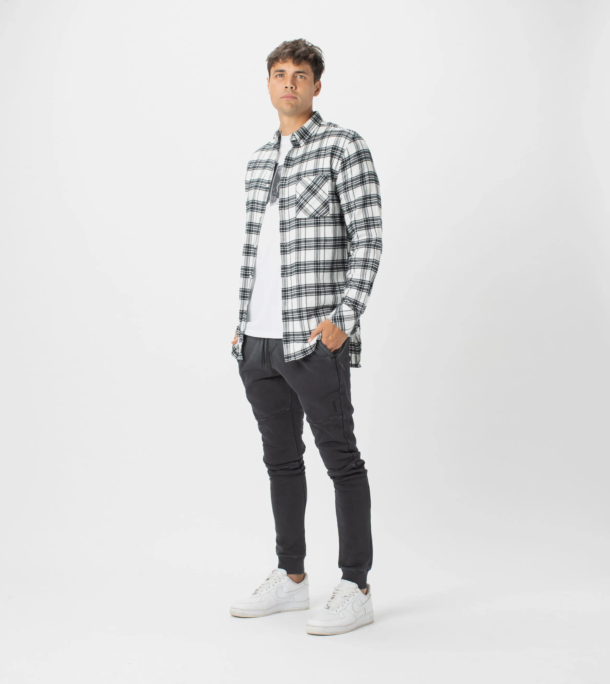 7 Foot Work Flannel LS Shirt Milk/Black