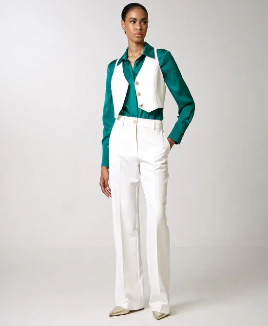 Access Fashion White Pants With Monogram Button