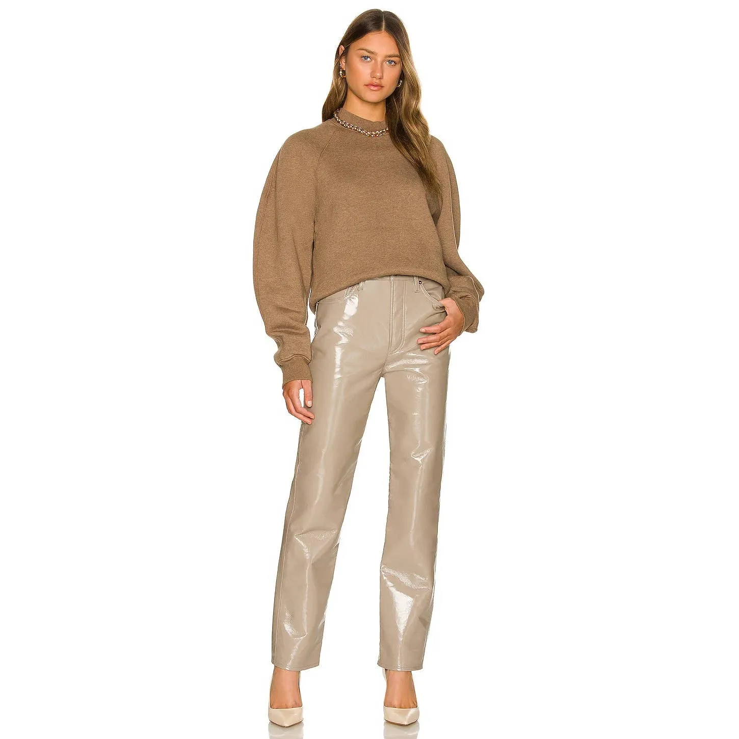 AGOLDE Recycled Leather 90's Pinch Waist Pants Quail Patent