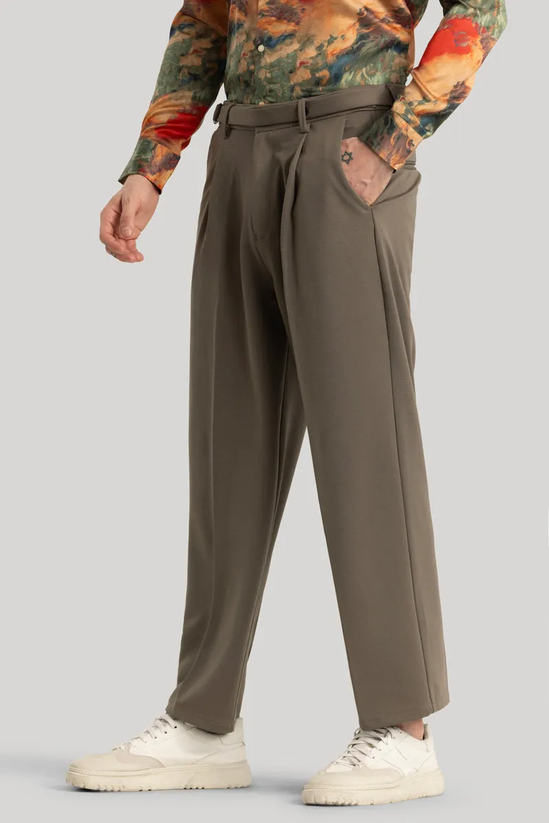 Alessio Brown Plain Relaxed Fit Korean Trousers