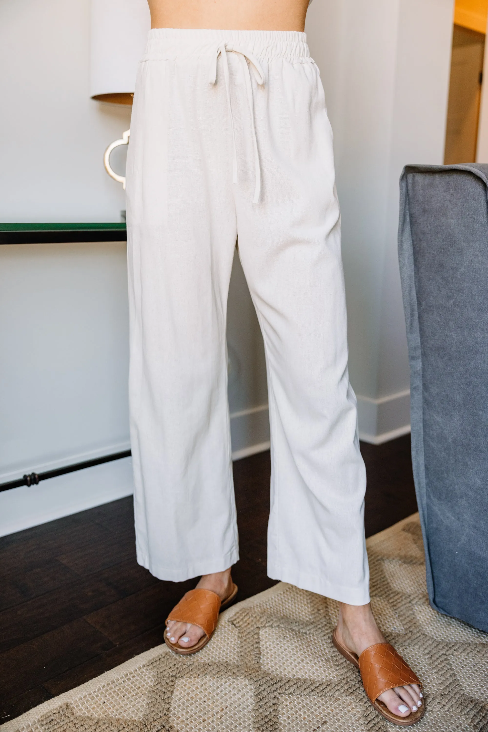 All Of Time Natural White Linen Pants