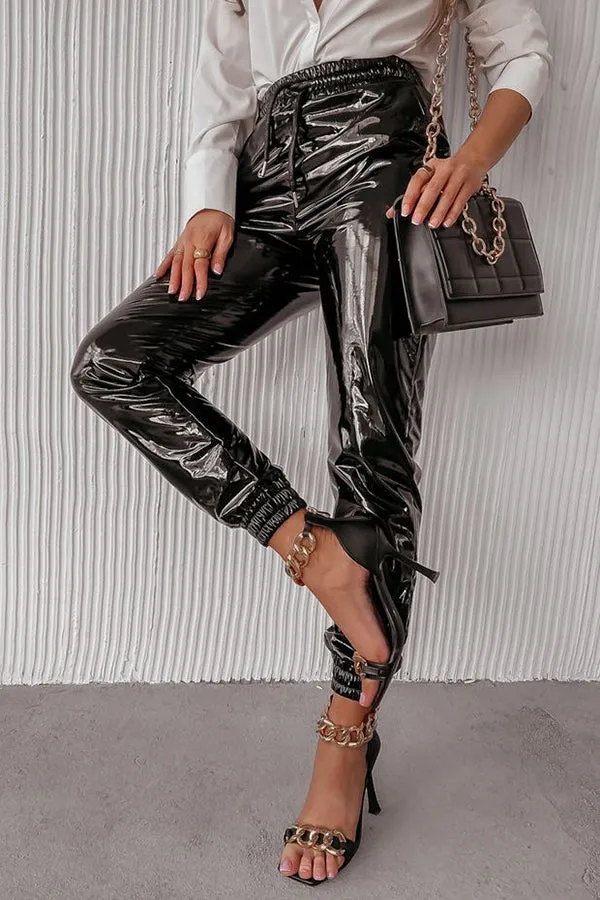 Amani Elastic Waist Patent Leather Jogger