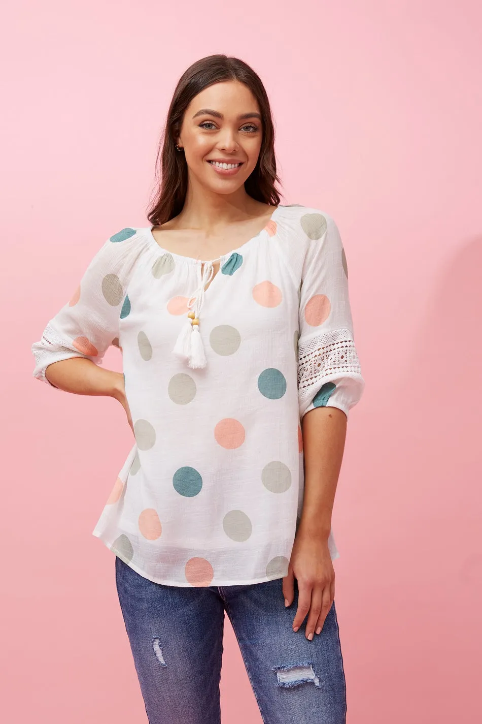 ANDREA POLKA DOT TOP