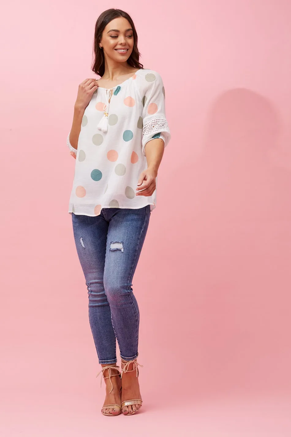 ANDREA POLKA DOT TOP