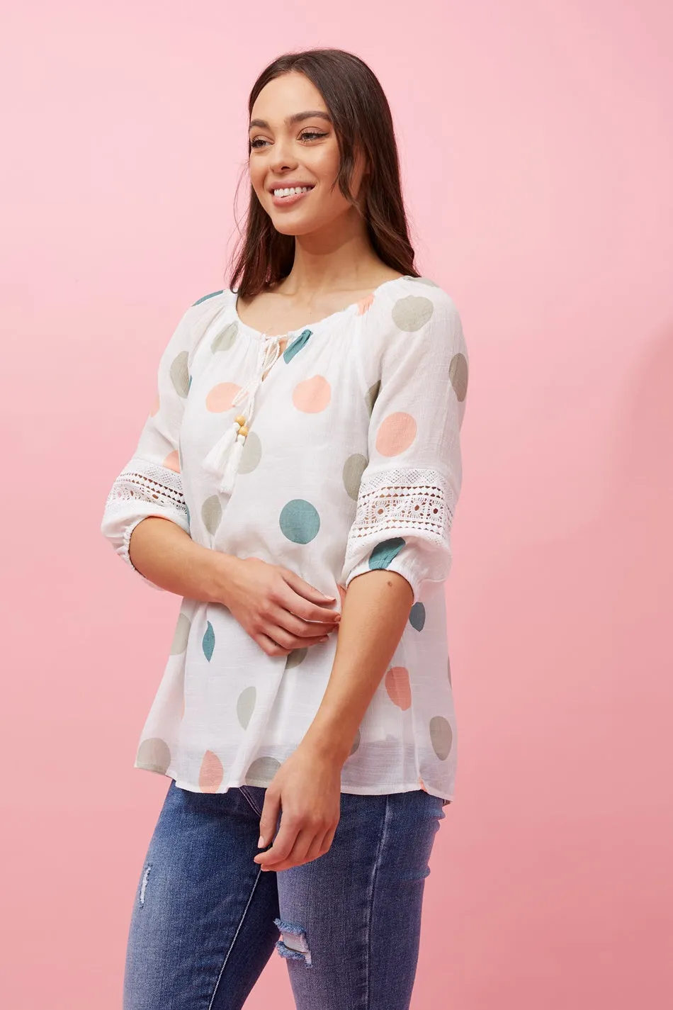 ANDREA POLKA DOT TOP