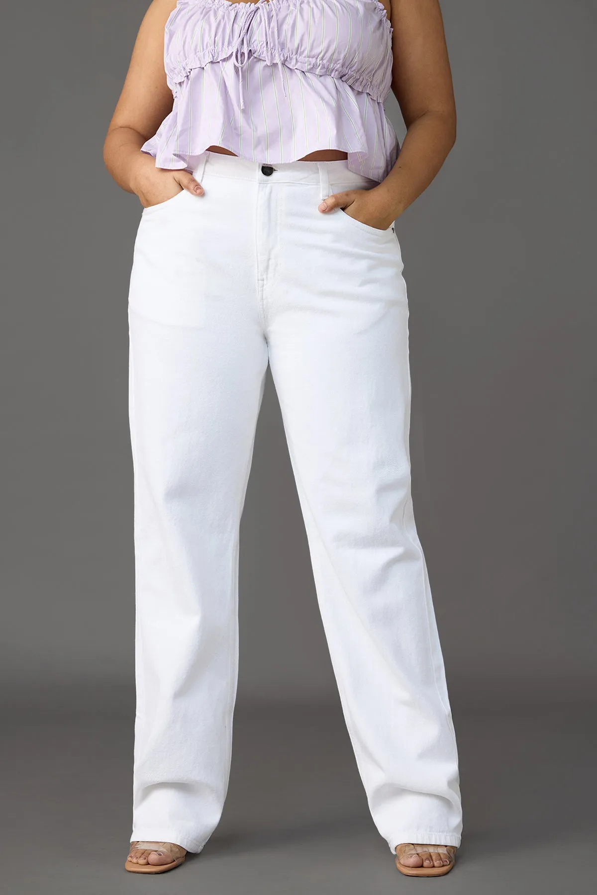 Arctic Chic White Curve Tapered Jeans