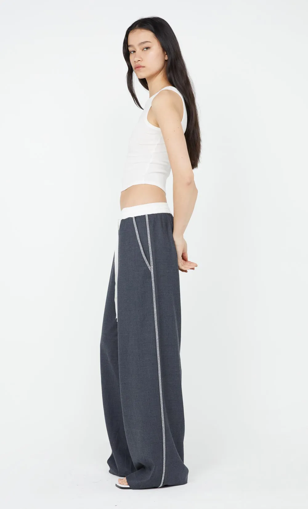 ASTER DRAWSTRING PANT - CHARCOAL/WHITE