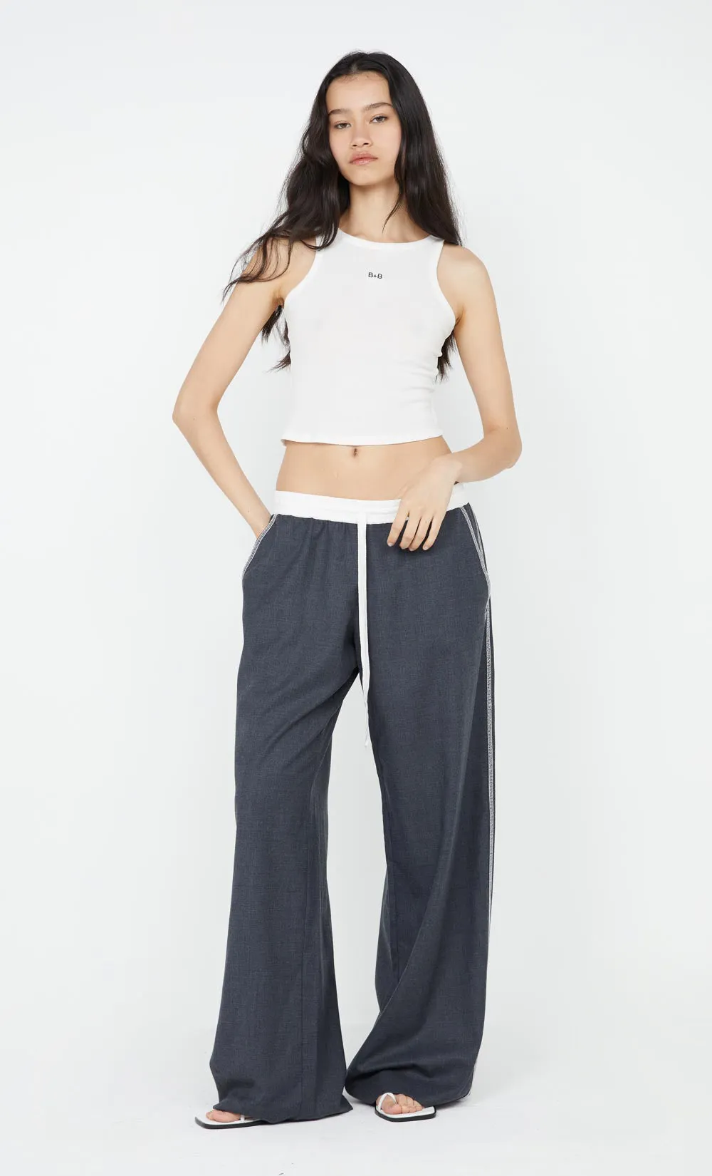 ASTER DRAWSTRING PANT - CHARCOAL/WHITE