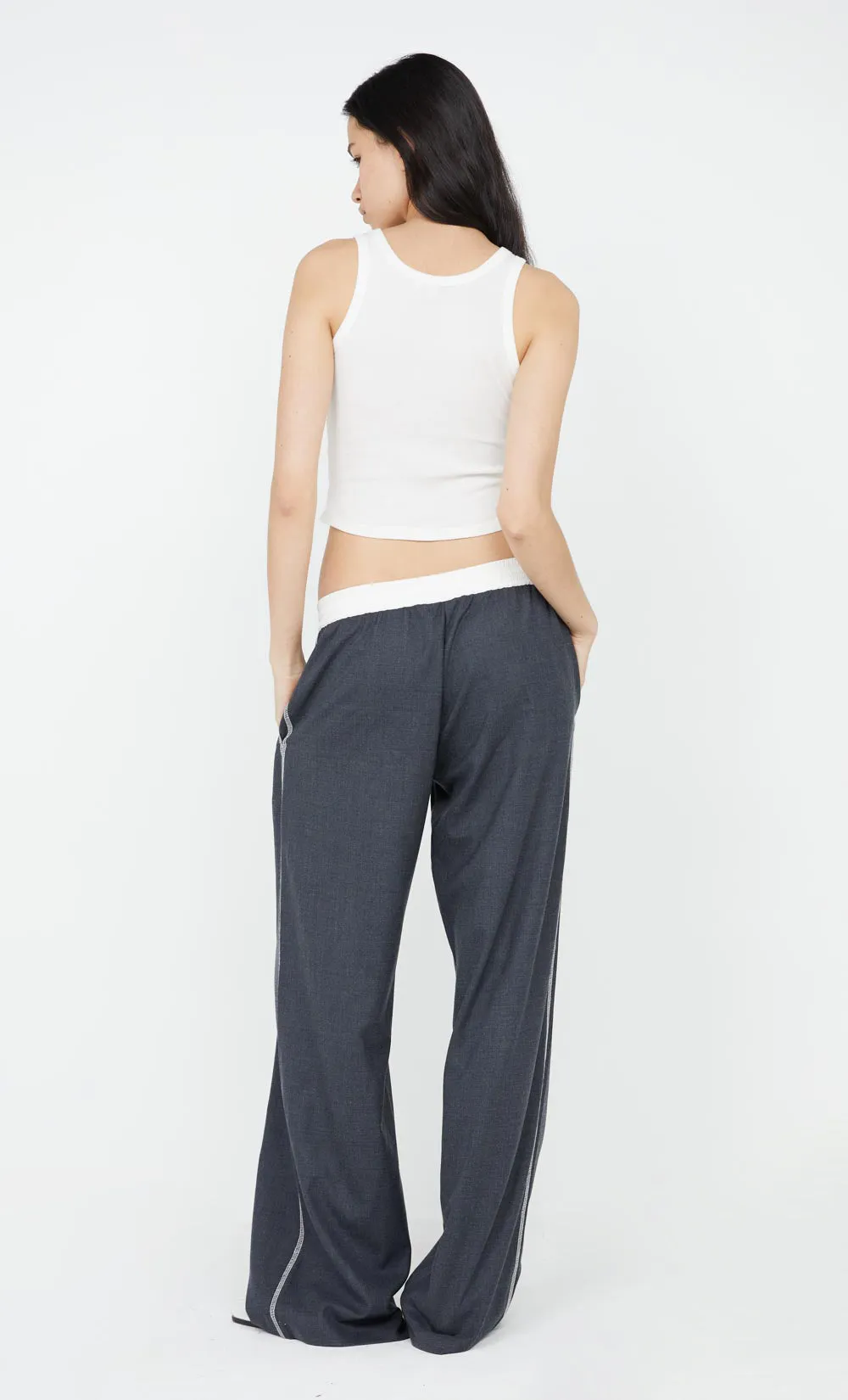 ASTER DRAWSTRING PANT - CHARCOAL/WHITE