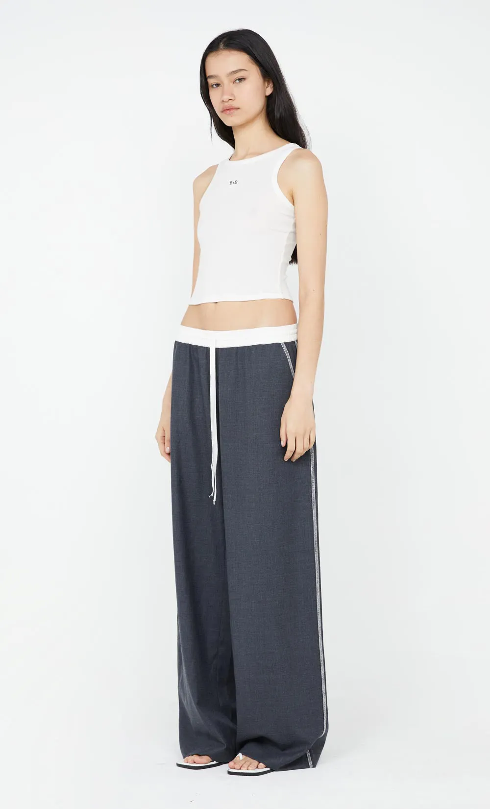 ASTER DRAWSTRING PANT - CHARCOAL/WHITE