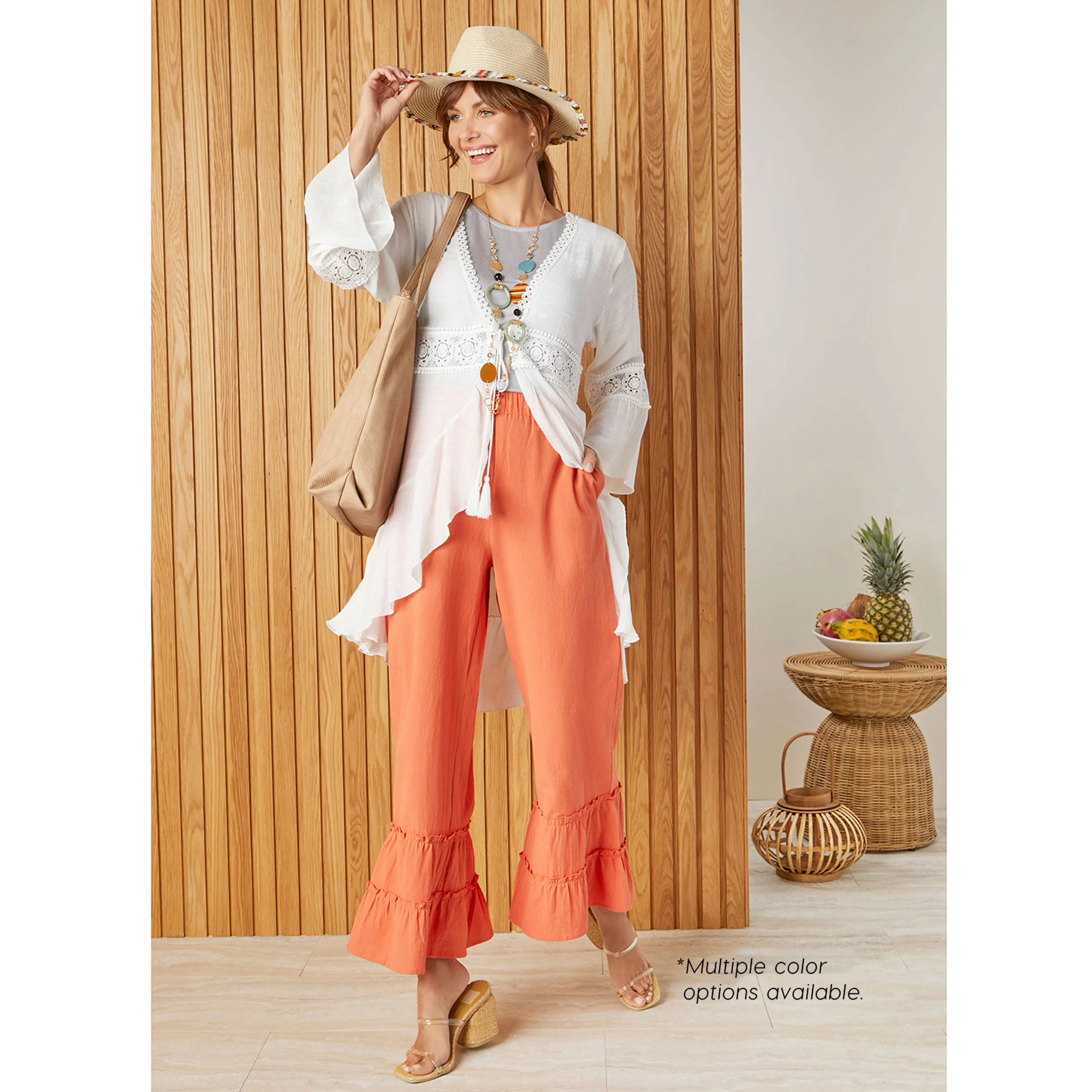 Audrey Tiered Ruffle Pant - Orange Poppy