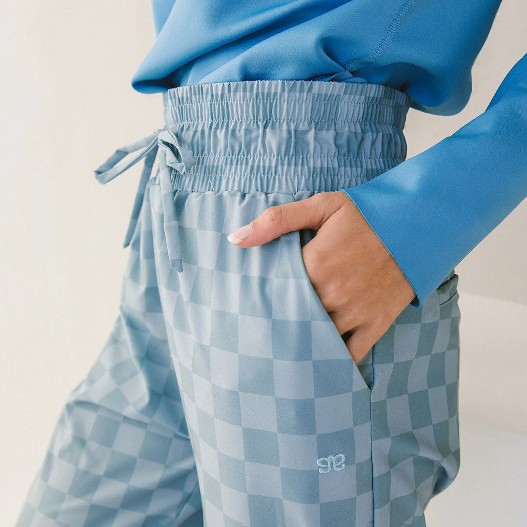 Audrey Wide Leg Pants, Blue Checkers