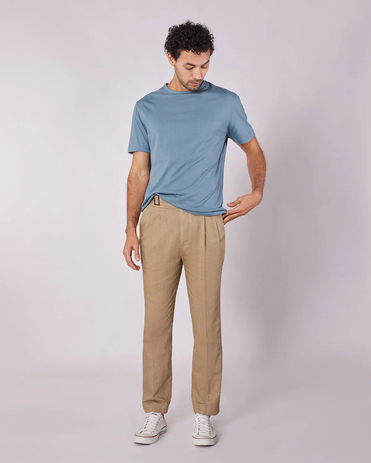 Aura Cotton Linen Neapolitan Pants - Khaki