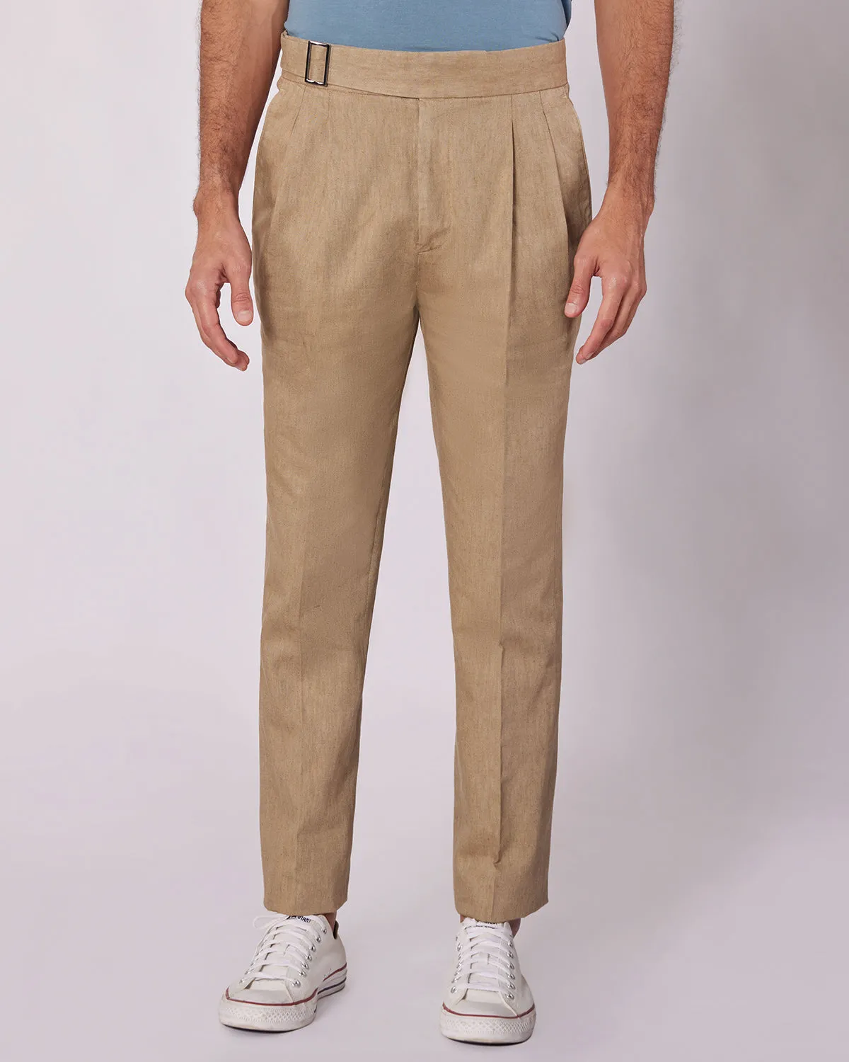 Aura Cotton Linen Neapolitan Pants - Khaki