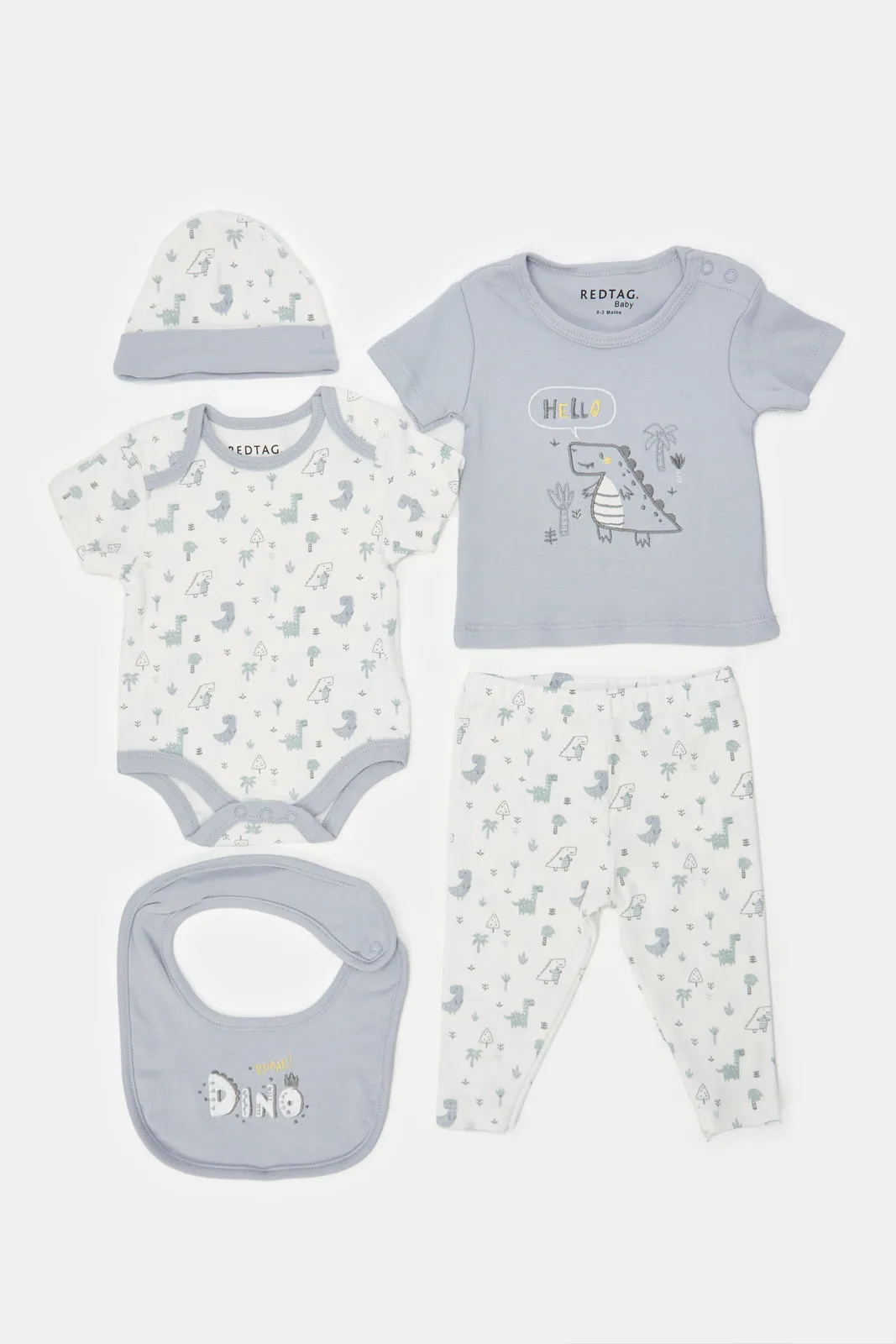 Babies Grey And White Printed Gift Set (5 Piece)