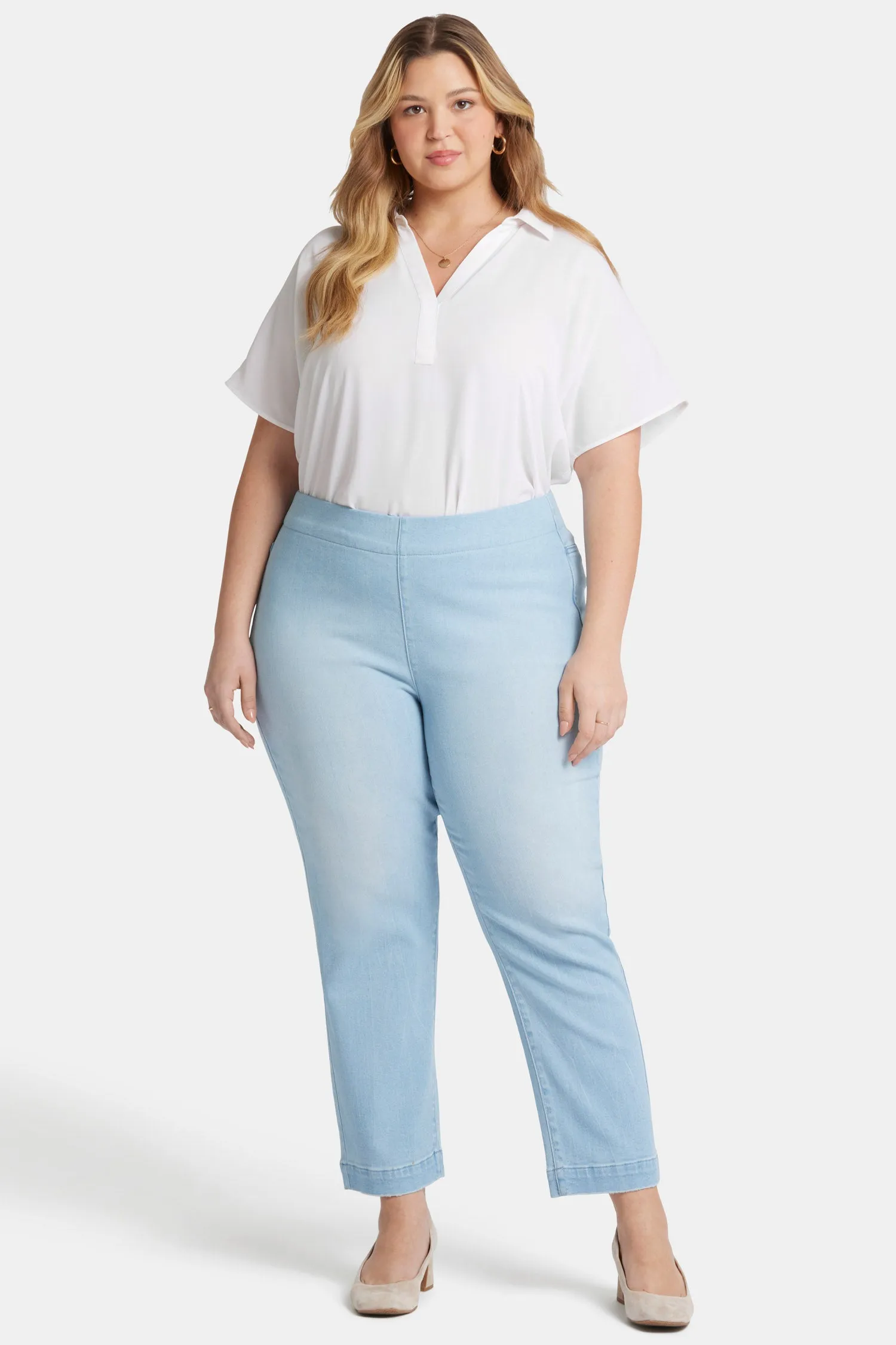 Bailey Relaxed Straight Ankle Pull-On Jeans In Plus Size - Santorini