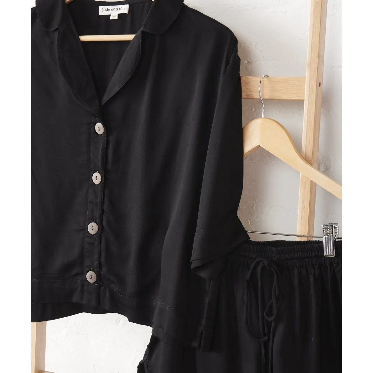 Bamboo Pyjamas - Crop Button Up   Short PJ Set in Black