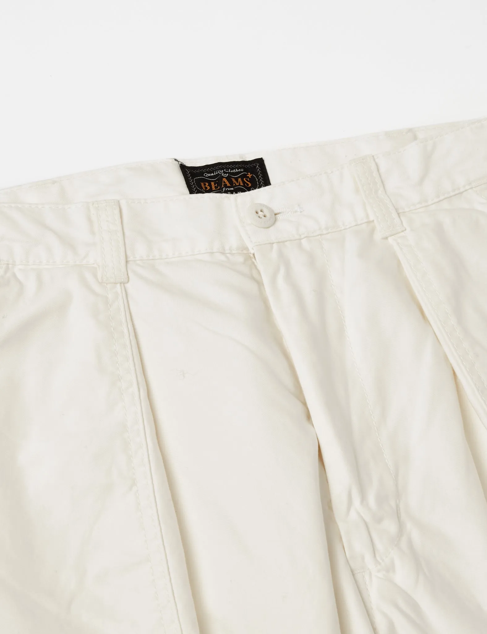 Beams Plus 1 Pleat Trousers (80/3 Cotton Satin) - White