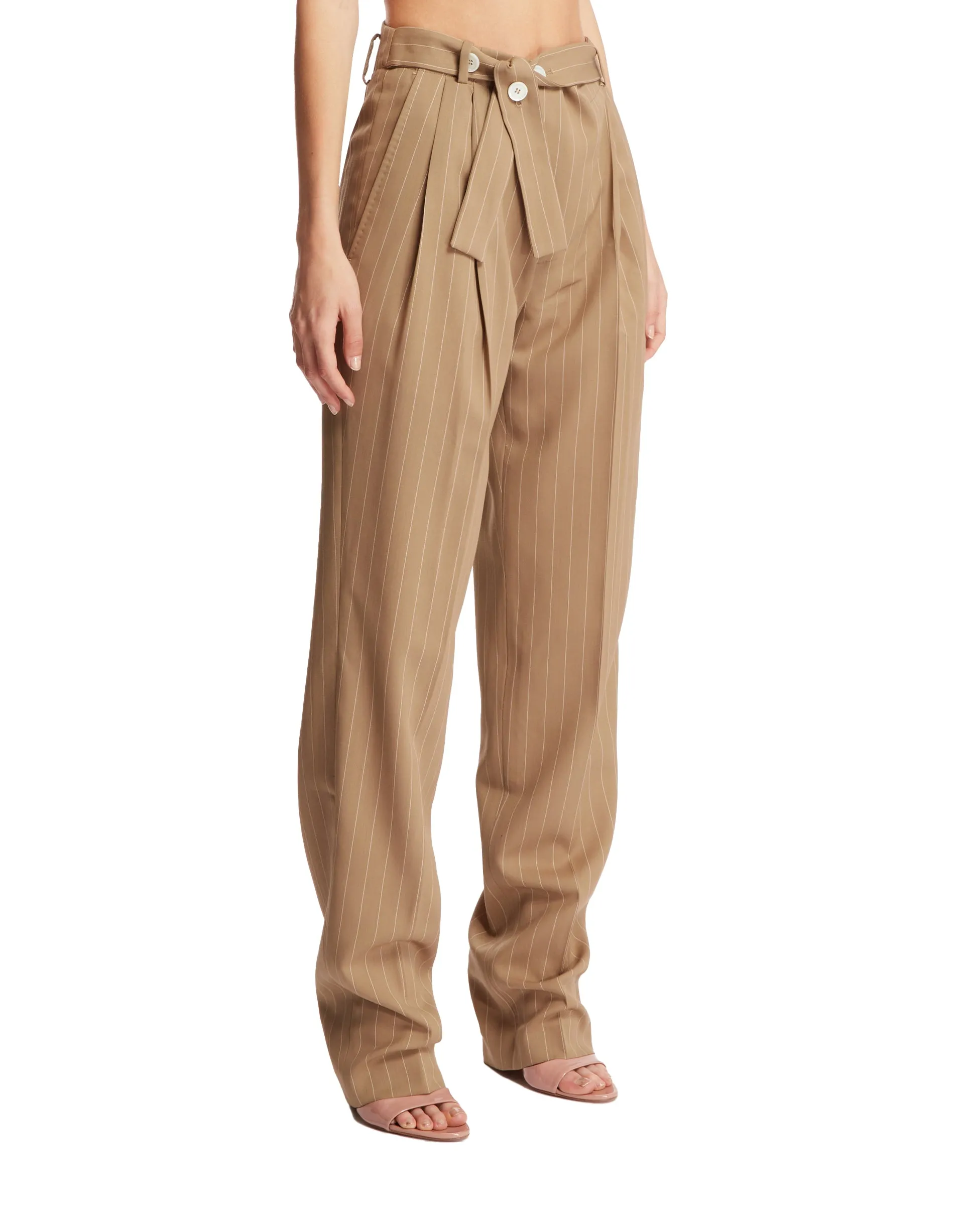 Beige Belted Trousers