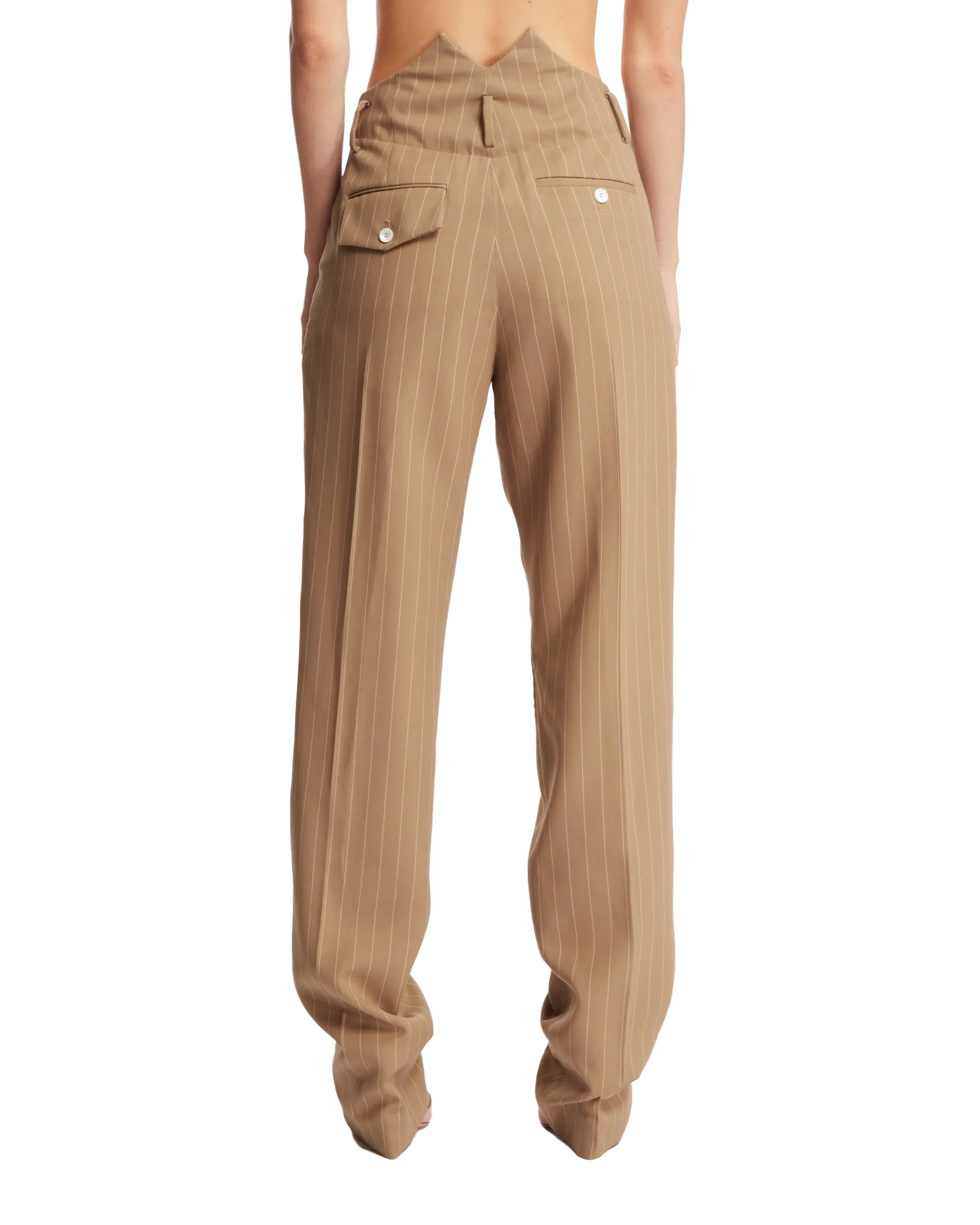 Beige Belted Trousers