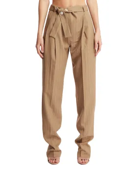 Beige Belted Trousers