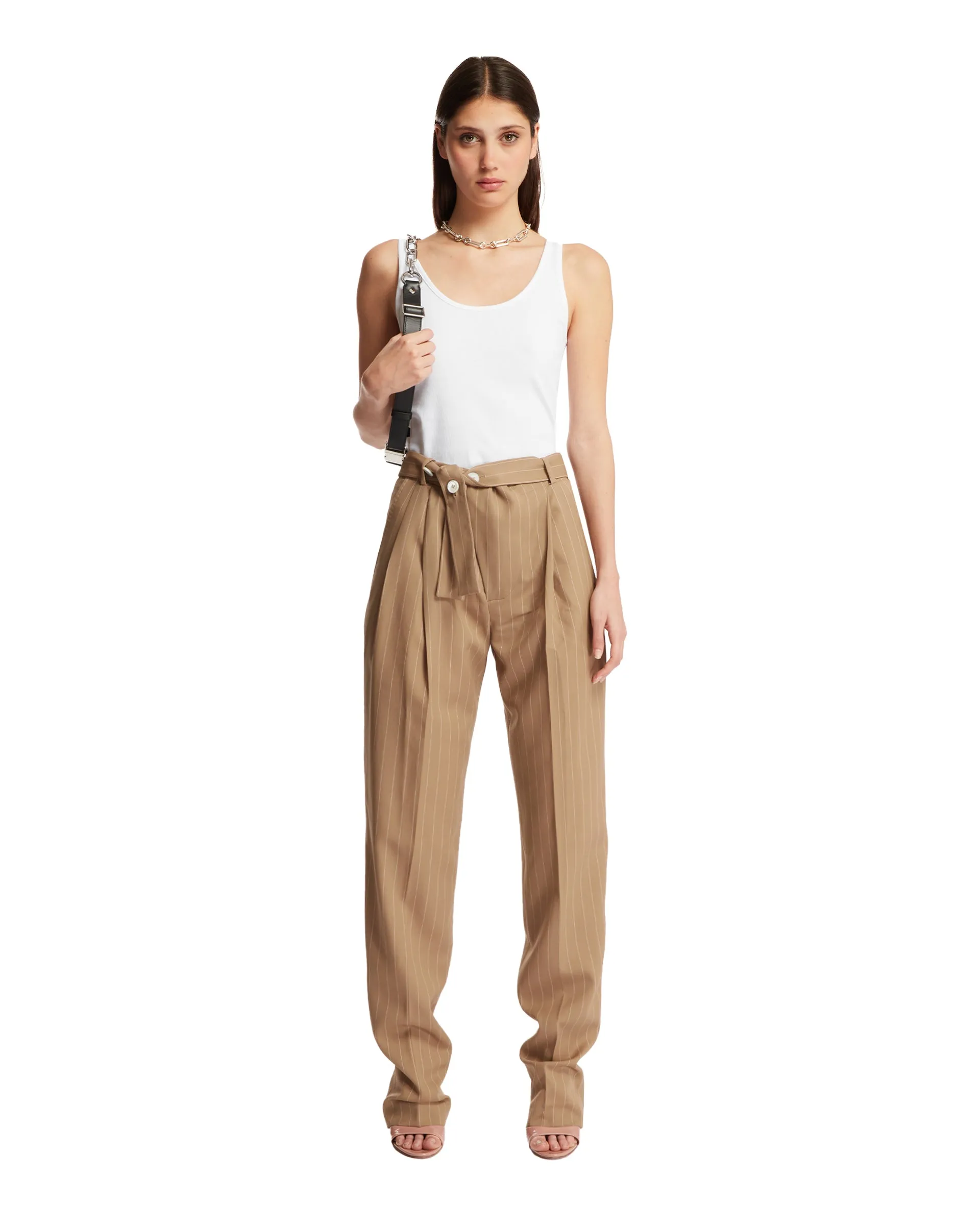 Beige Belted Trousers