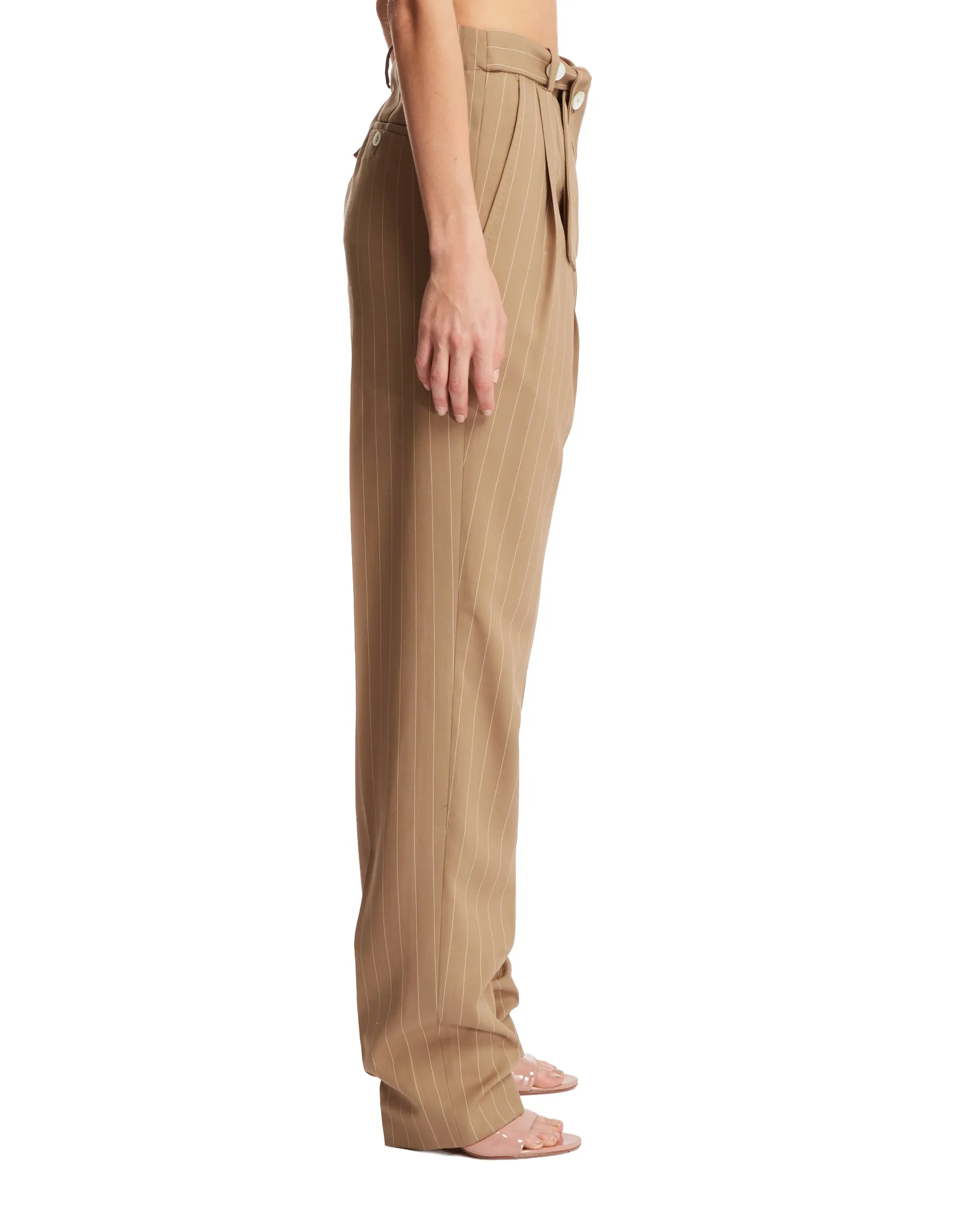 Beige Belted Trousers