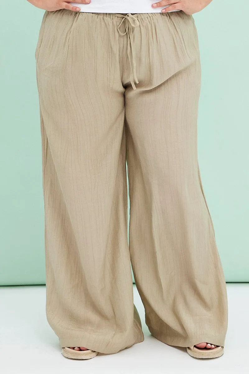 Beige Wide Leg Pants High Rise