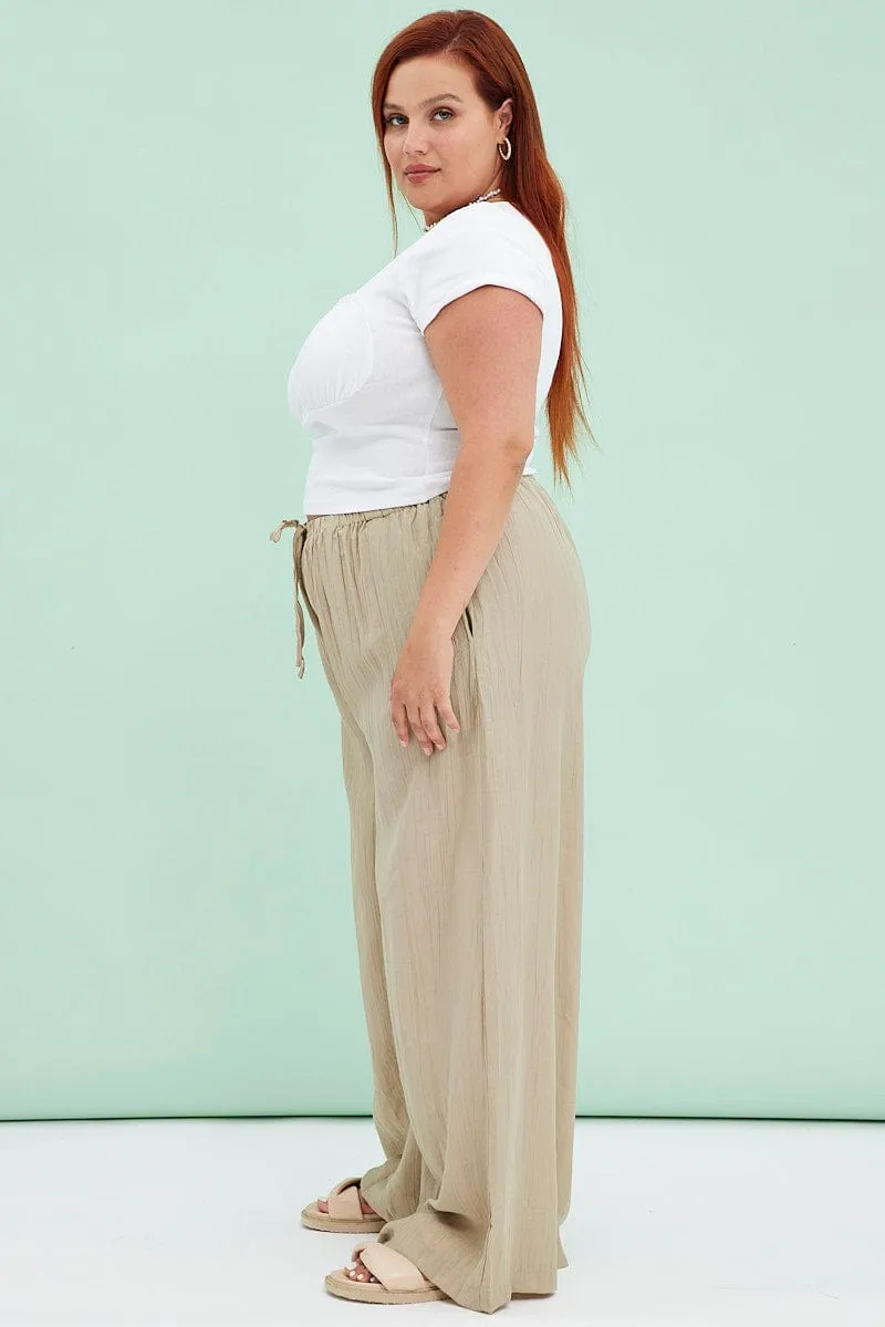 Beige Wide Leg Pants High Rise