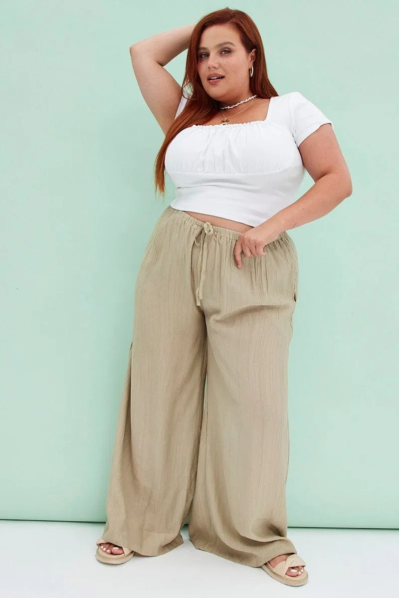 Beige Wide Leg Pants High Rise