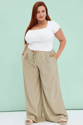 Beige Wide Leg Pants High Rise