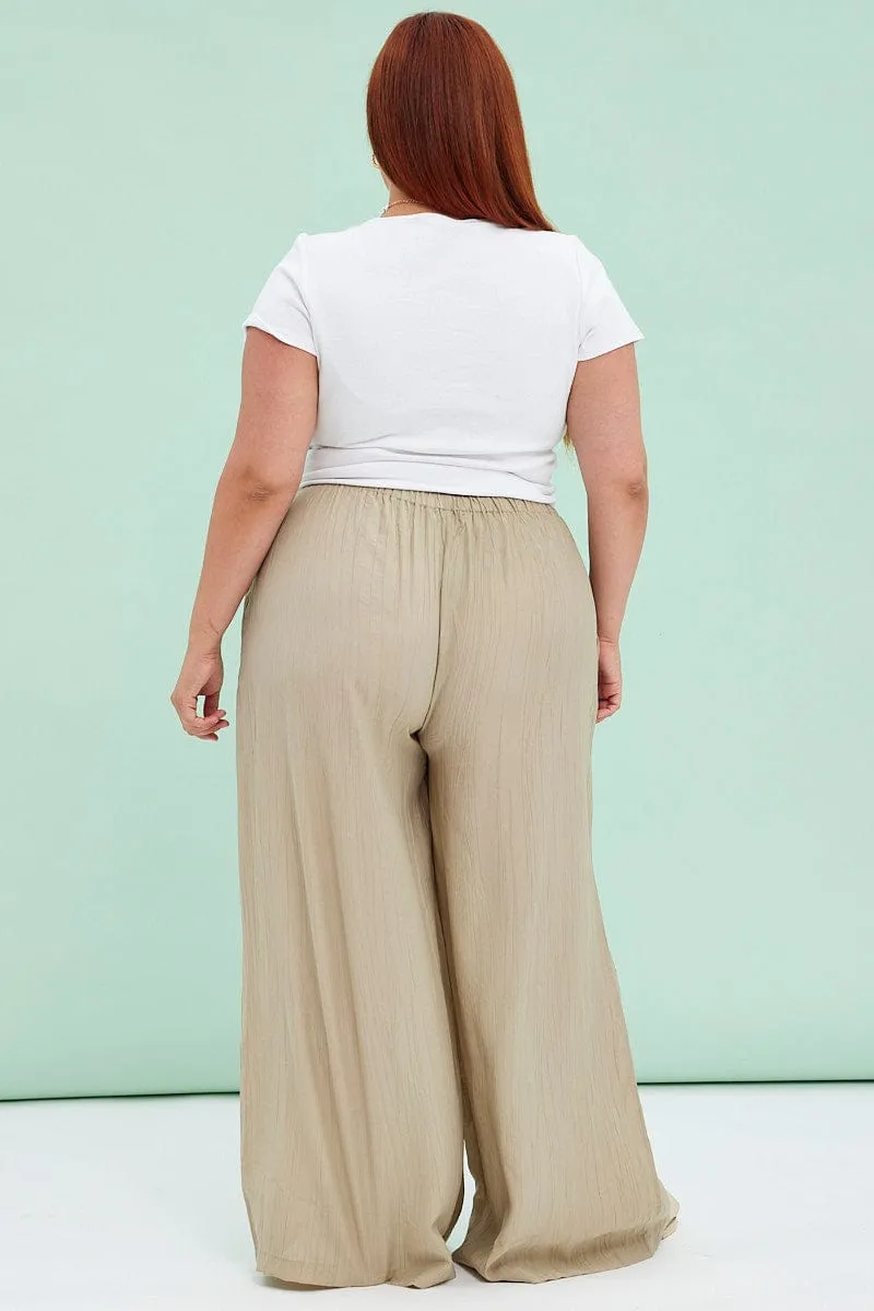 Beige Wide Leg Pants High Rise