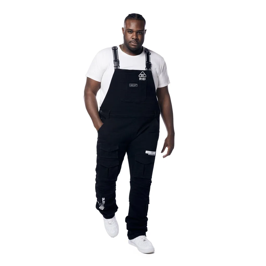 Big and Tall - Utility Heavy Washed Denim Overalls - Jet Black