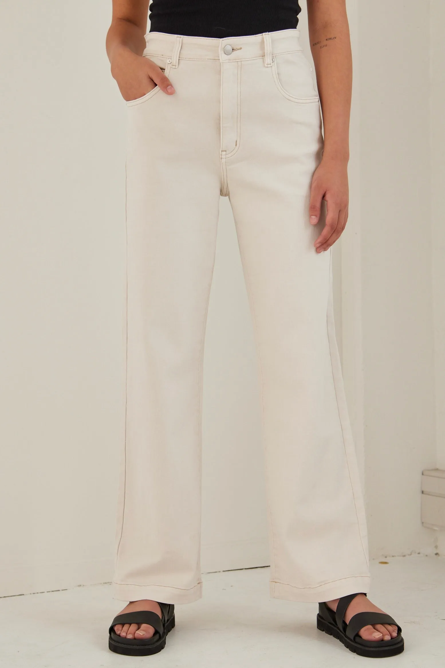 Billie Ivory High Waist Wide Leg Jean