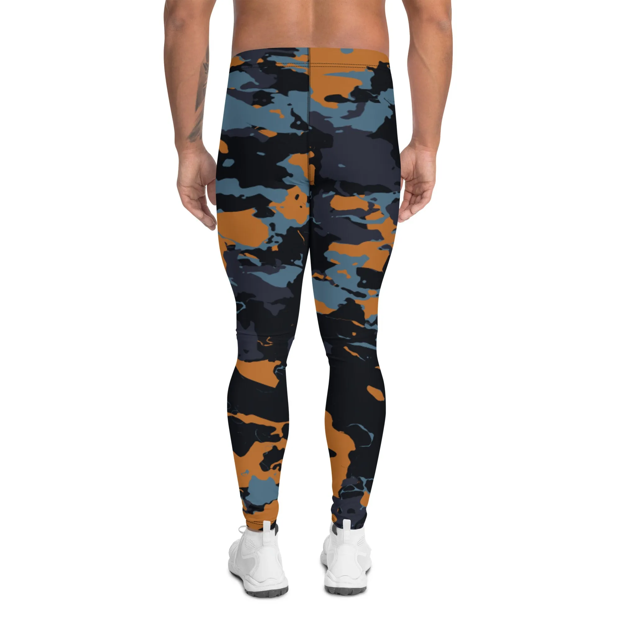 Black Brown Camo Men's Leggings, Camouflaged Military Print Best Designer Men's Leggings - Made in USA/EU/MX