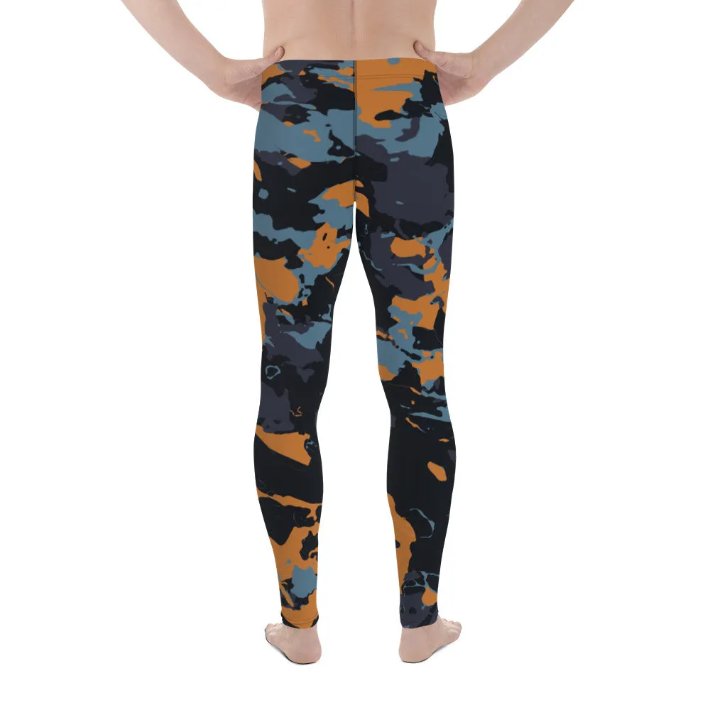 Black Brown Camo Men's Leggings, Camouflaged Military Print Best Designer Men's Leggings - Made in USA/EU/MX