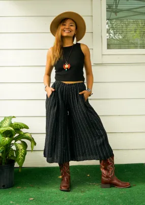 Black Organic Linen Wide Legs Palazzo Pants