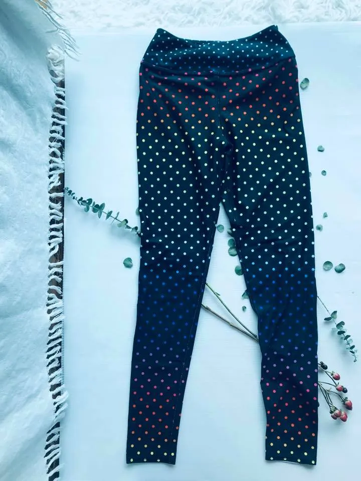 Black Rainbow Dots Women's Leggings, Polka Dots Colorful Printed Women's Long Yoga Pants- Made in USA/EU/MX