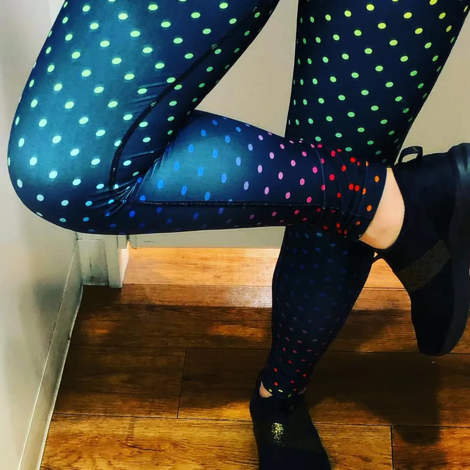 Black Rainbow Dots Women's Leggings, Polka Dots Colorful Printed Women's Long Yoga Pants- Made in USA/EU/MX