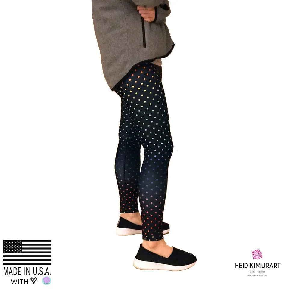 Black Rainbow Dots Women's Leggings, Polka Dots Colorful Printed Women's Long Yoga Pants- Made in USA/EU/MX