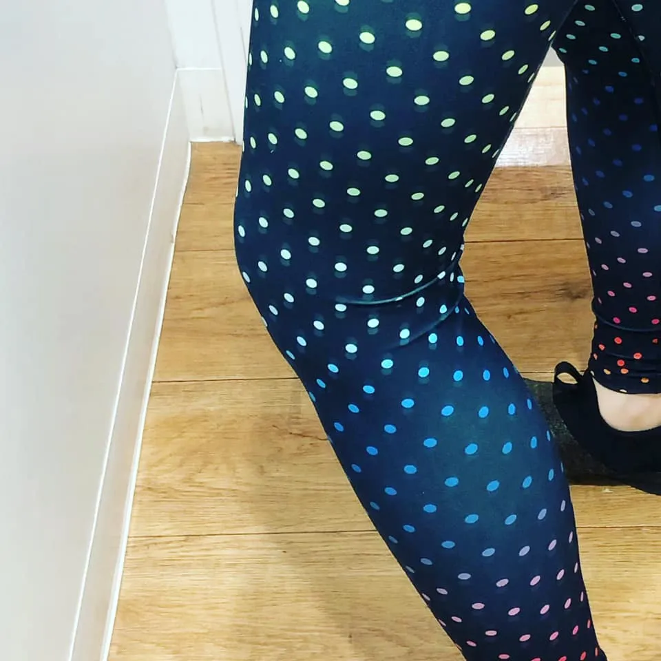 Black Rainbow Dots Women's Leggings, Polka Dots Colorful Printed Women's Long Yoga Pants- Made in USA/EU/MX