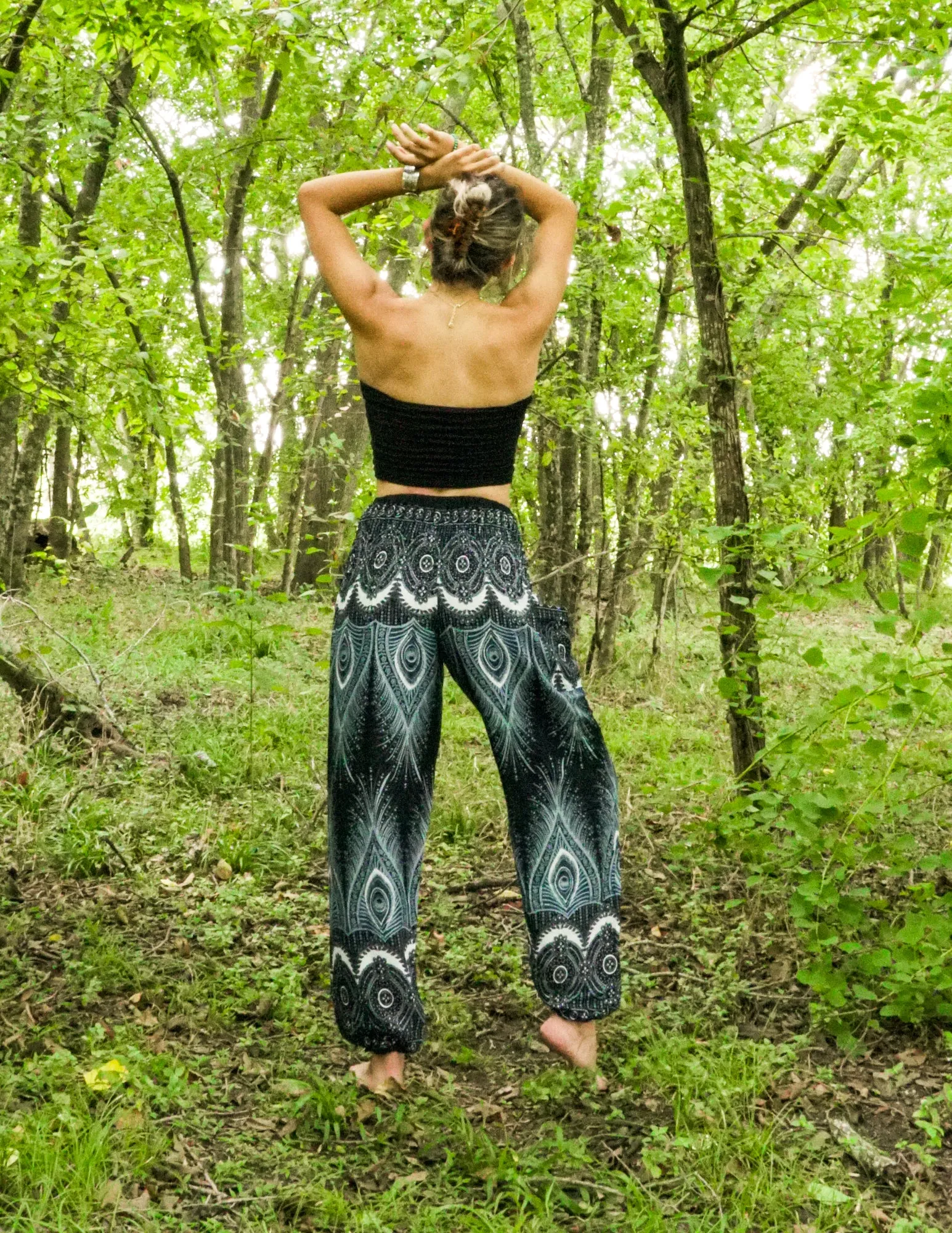 Black Royal Peacock Harem Pants