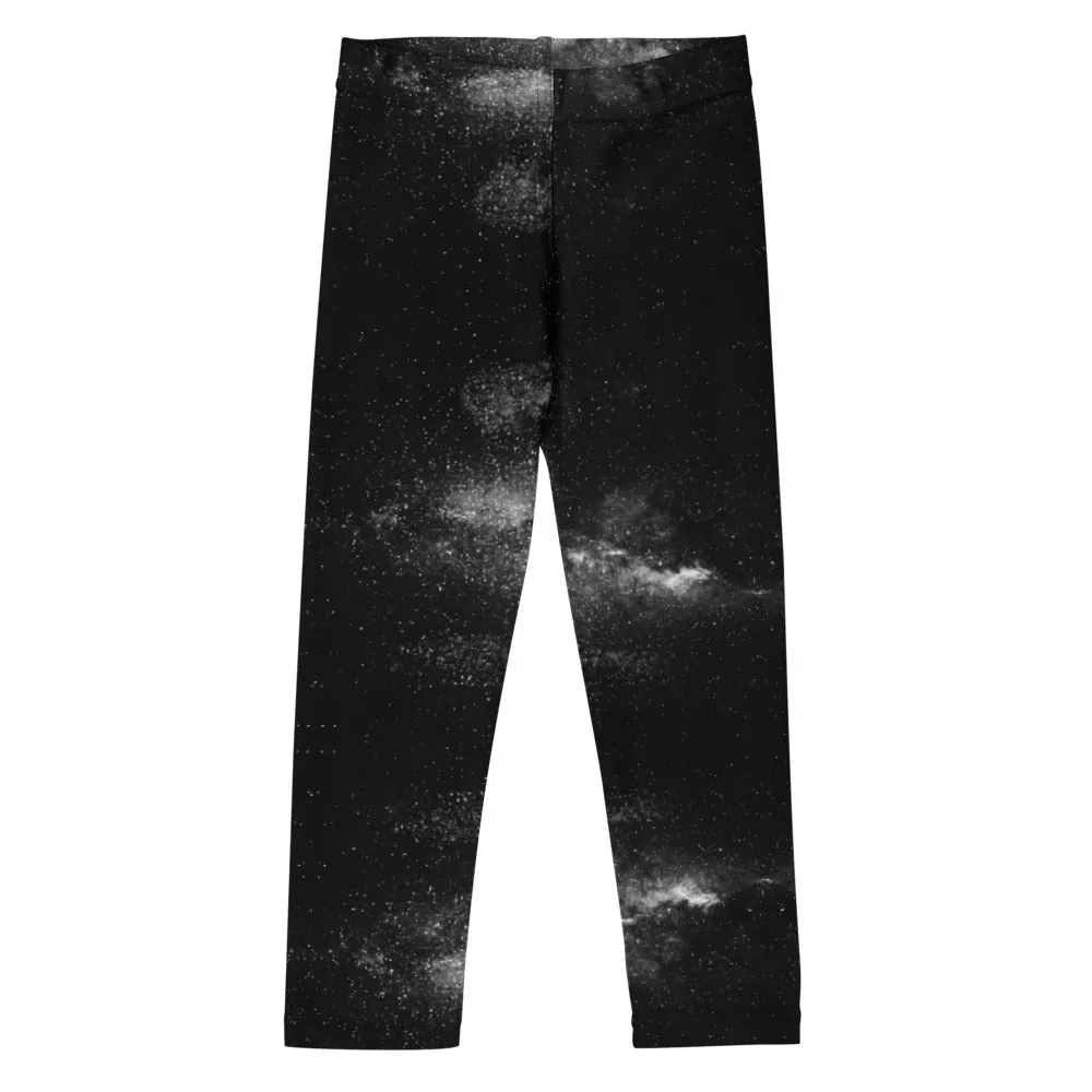 Black White Galaxy Kid's Leggings, Space Galaxies Milky Way Girl's Boy's Tights-Made in USA/EU