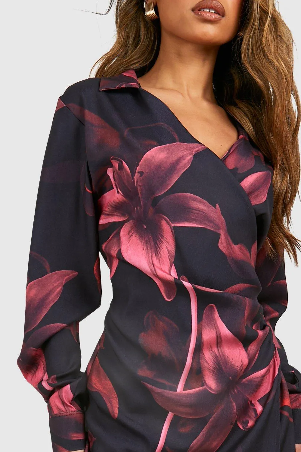 Blossom Print Wrap Shirt Dress