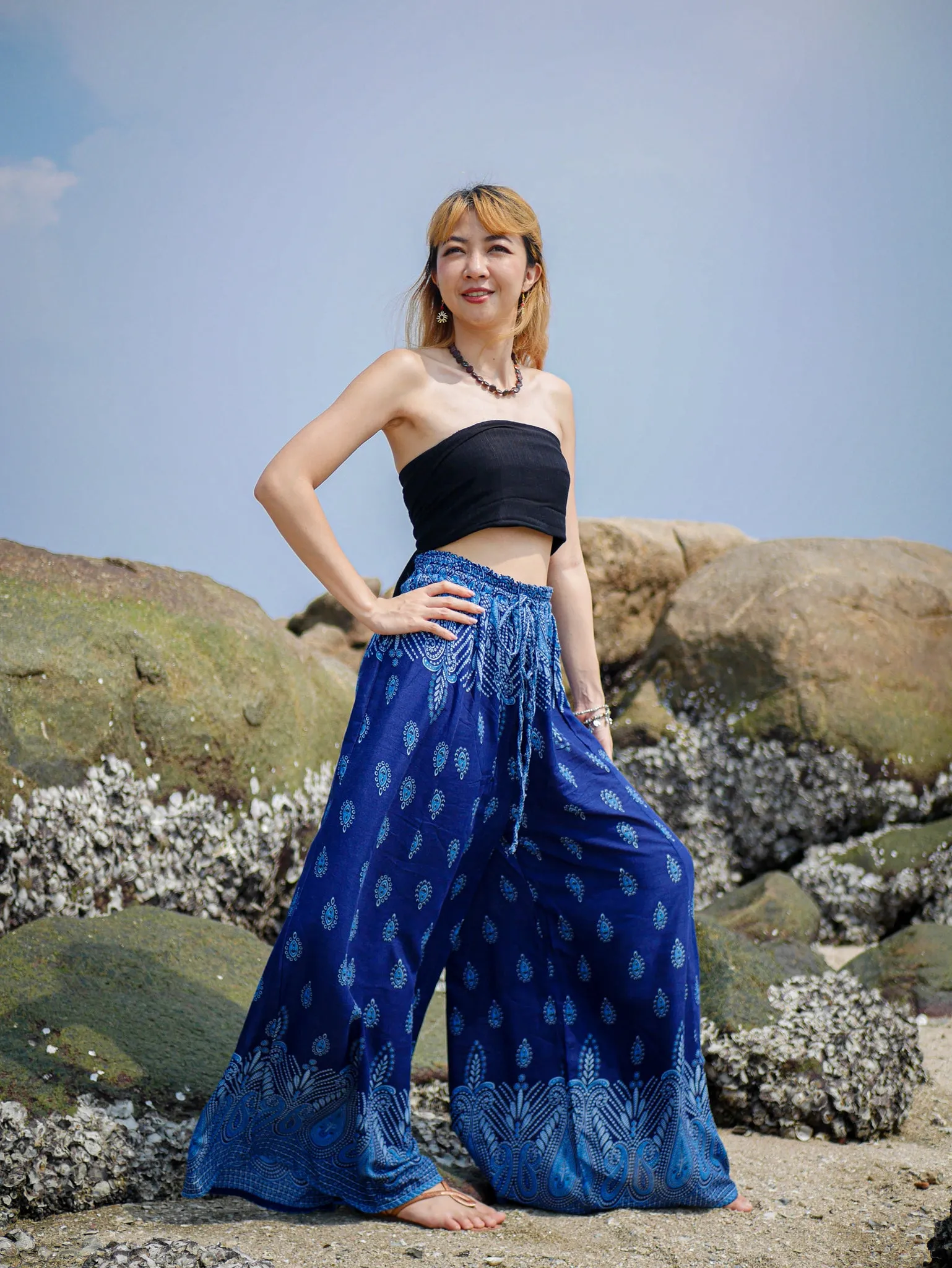 Blue Paisley Wide Leg Palazzo Pants