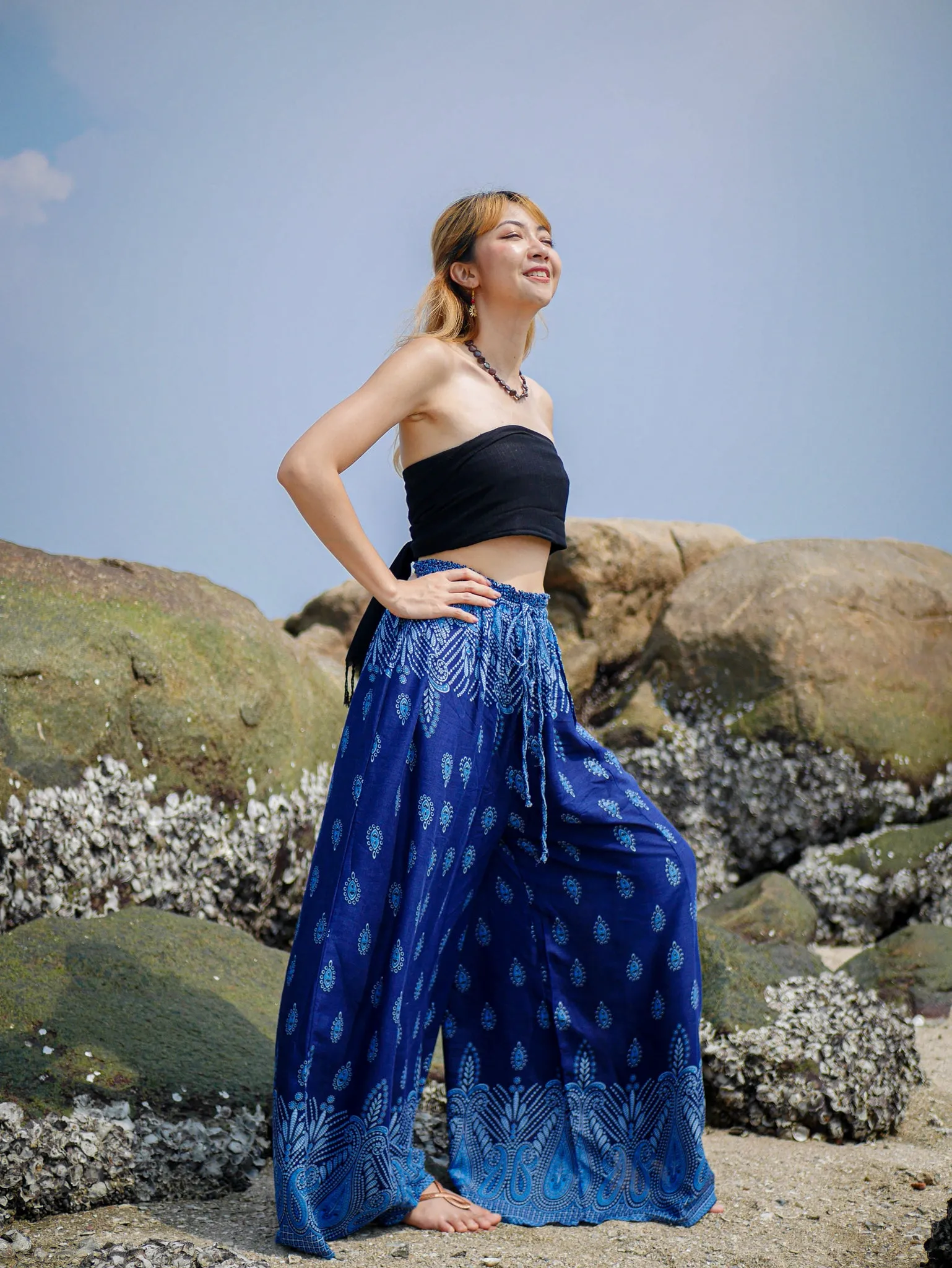 Blue Paisley Wide Leg Palazzo Pants