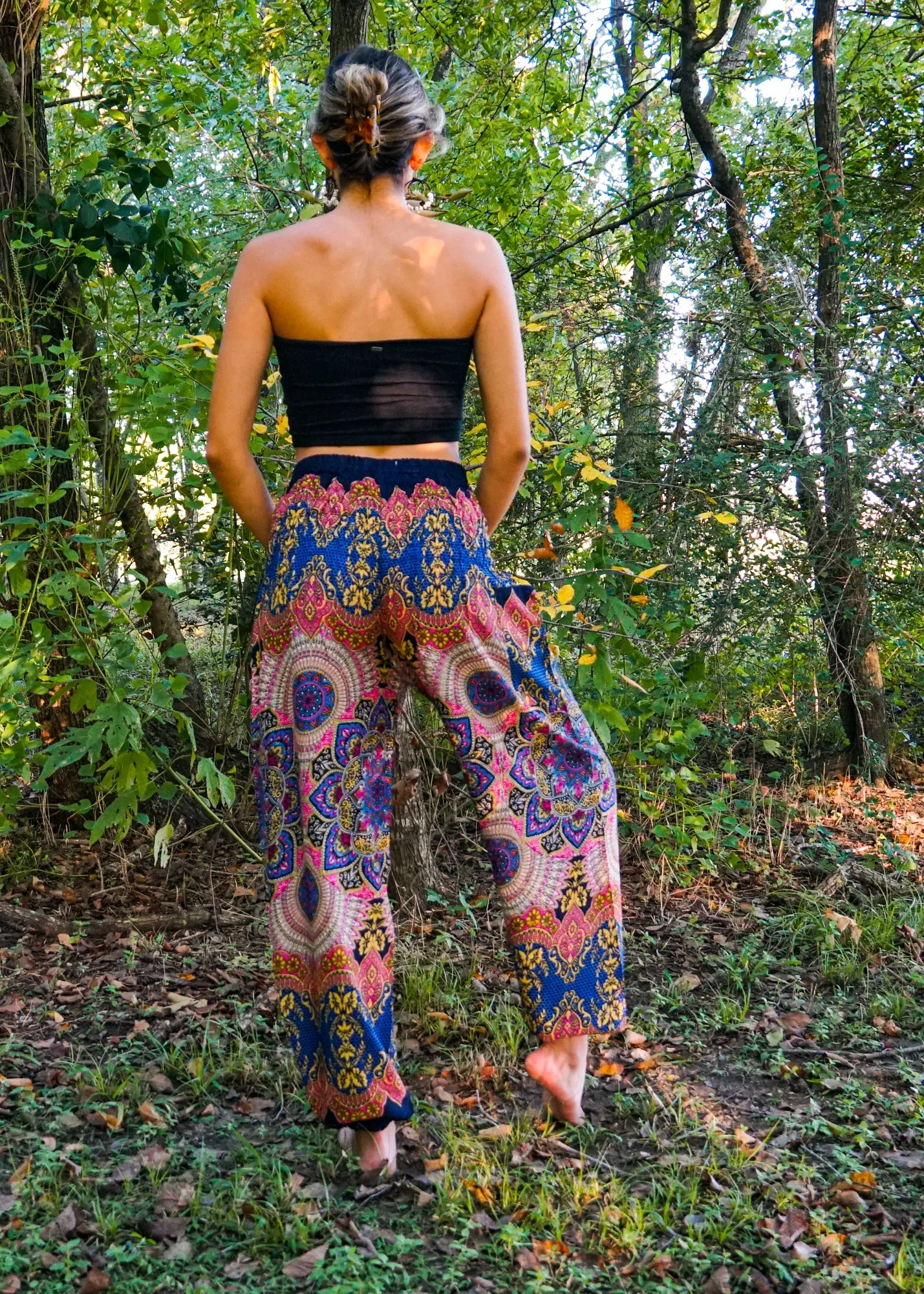 Blue Pink Lotus Floral Harem Pants