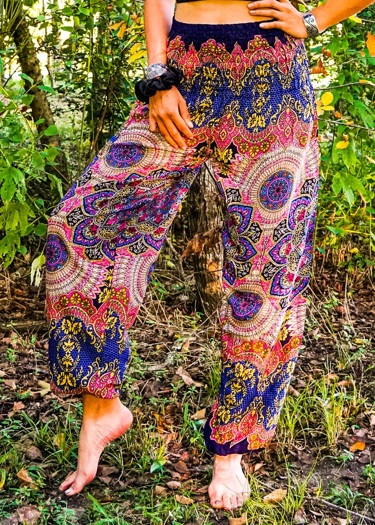 Blue Pink Lotus Floral Harem Pants